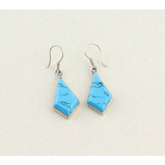 Sterling Silver Blue Howlite Dangle Earrings Vintage Taxco - Picture 7 of 8